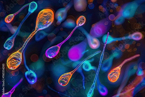 Colorful microscope shot of spermatogenesis stages, cellular details, scientific accuracy  photo