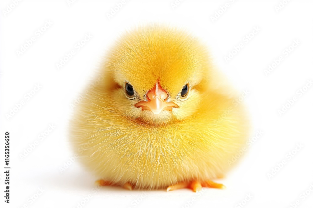 Obraz premium Adorable fluffy yellow chick on a clean white background, perfect for spring themes