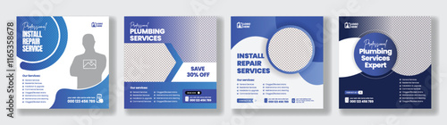 Social media posts banner ads template set for Plumbing and maintenance service promotional advertisement layout for website banner ads design, social media promo ads bundle, business marketing posts