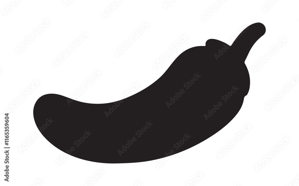 Simple Black Silhouette of a Chili Pepper vector on white background Simple Black Silhouette of a Chili Pepper vector on white background
