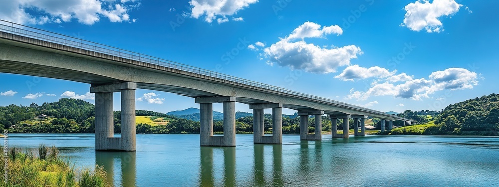 Beautiful view of the bridge spanning the river, with nature, and calm waters Beautiful view of the bridge spanning the river, with nature, and calm waters