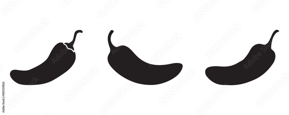 Chili Pepper Silhouette set vector on  White Background