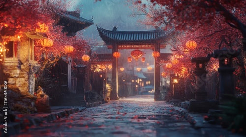 Enchanted Rainy Night in a Chinese Village