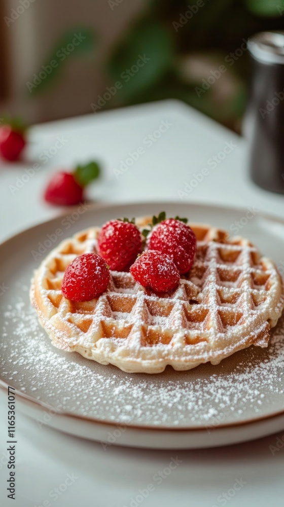 A Delectable Strawberry Waffle, Perfect for a Sweet Morning Treat A Delectable Strawberry Waffle, Perfect for a Sweet Morning Treat