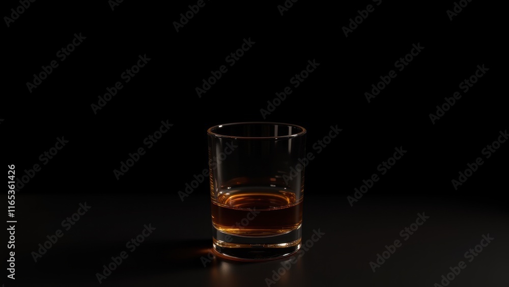 A sultry, close-up shot of a glass overflowing with rich, dark brown whiskey against a dramatic black backdrop A sultry, close-up shot of a glass overflowing with rich, dark brown whiskey against a dramatic black backdrop