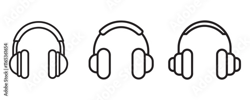 Headphone outline icon set vector on white background 