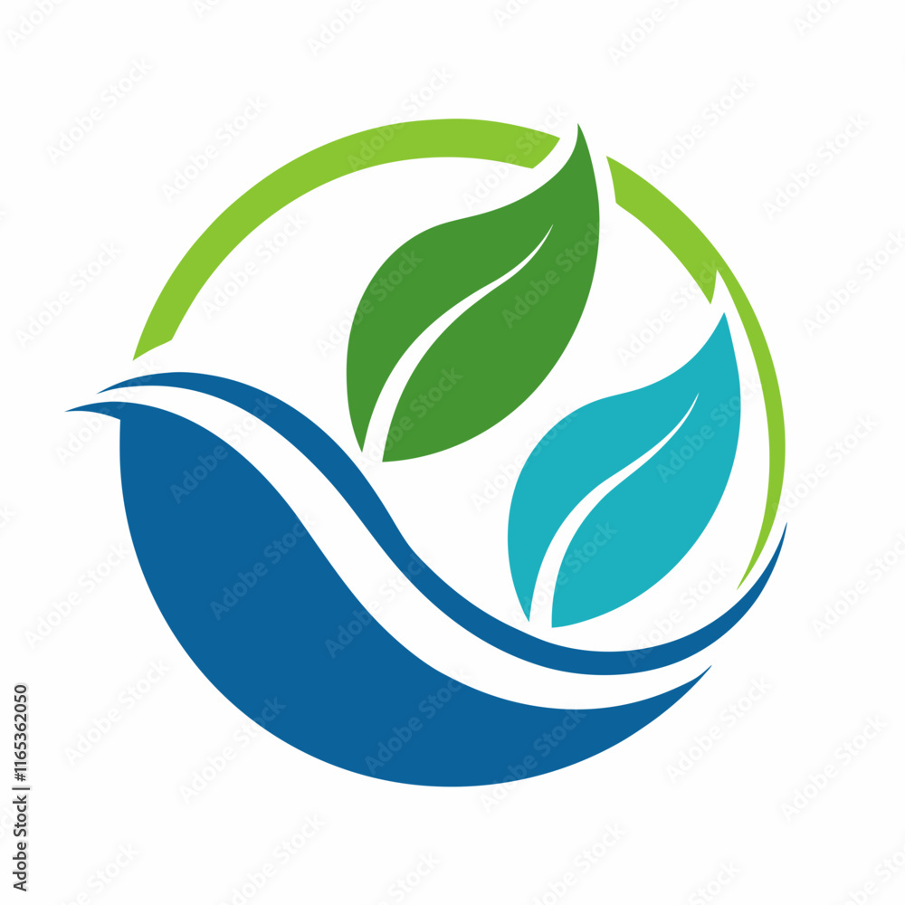 Leaf and Water Logo: Circular Nature-Inspired Design Leaf and Water Logo: Circular Nature-Inspired Design
