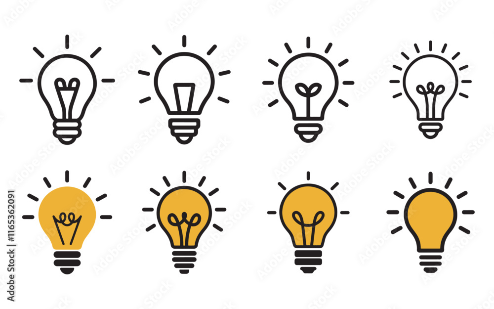 light bulb icon set vector on white background light bulb icon set vector on white background