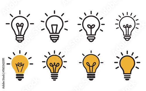 light bulb icon set vector on white background 