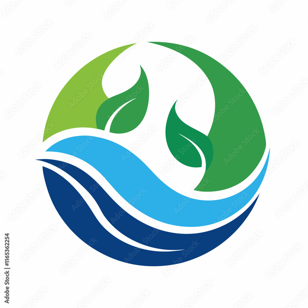 Leaf and Water Logo: Circular Nature-Inspired Design Leaf and Water Logo: Circular Nature-Inspired Design
