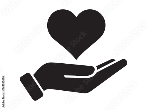 Hand holding a heart, a symbol of love and care vector icon on white background 
