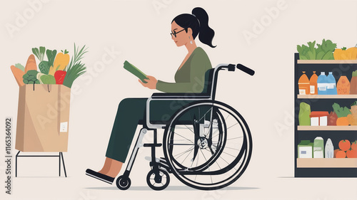 A woman in a wheelchair shopping for groceries