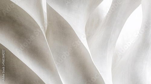 Elegant White Fabric with Graceful Waves and Soft Light Filtering Through