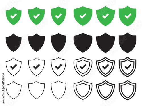 Shield icon set vector on white background, security, trust, protection, approval icon set vector.