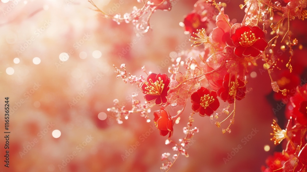 Fototapeta premium Enchanted Red Blossoms: A Dreamy Springtime Scene