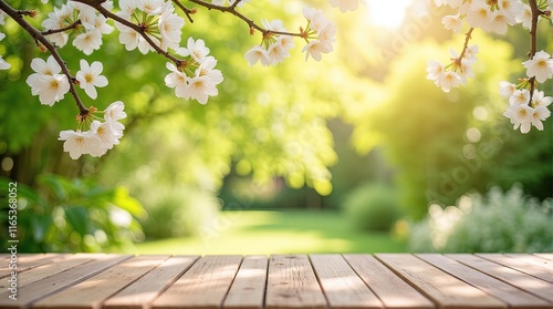 Cherry Blossoms Over Wooden Table