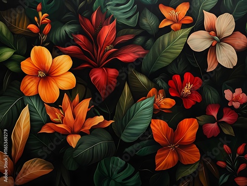 Wallpaper Mural bold exotic flower design with deep contrasting shades  Torontodigital.ca
