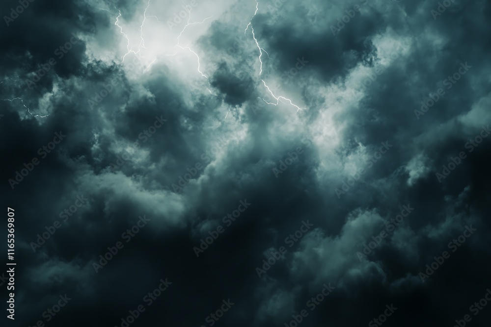 Obraz premium Blue stormy sky with lightning, computer generated abstract background,