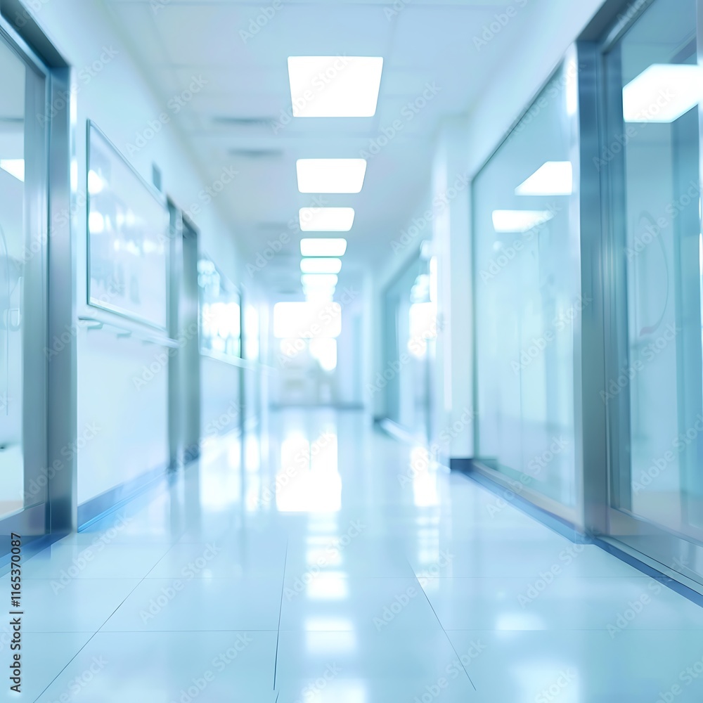 Fototapeta premium Blurred image of a corridor in the hospital. Abstract background.