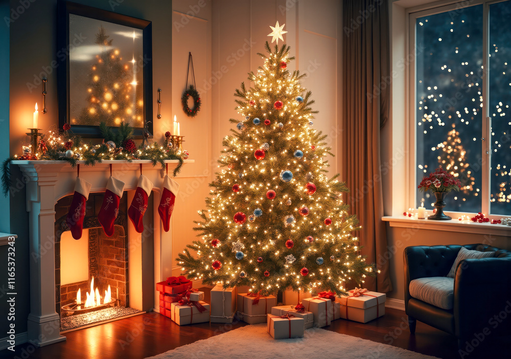 christmas tree with fireplace christmas tree with fireplace