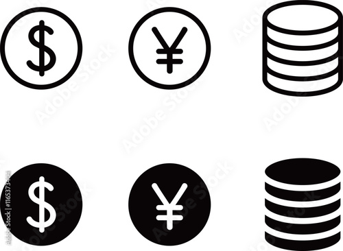 ドルや円の通貨のアイコンセット