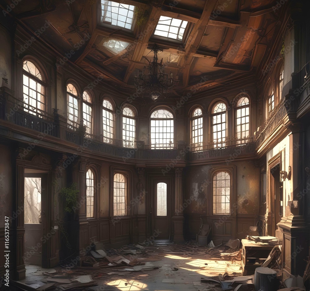 Fototapeta premium Illustration of abandoned house interior.