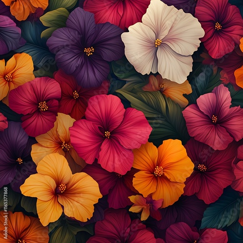 Wallpaper Mural bold tropical flowers with vibrant petals arranged in a repetitive pattern  Torontodigital.ca