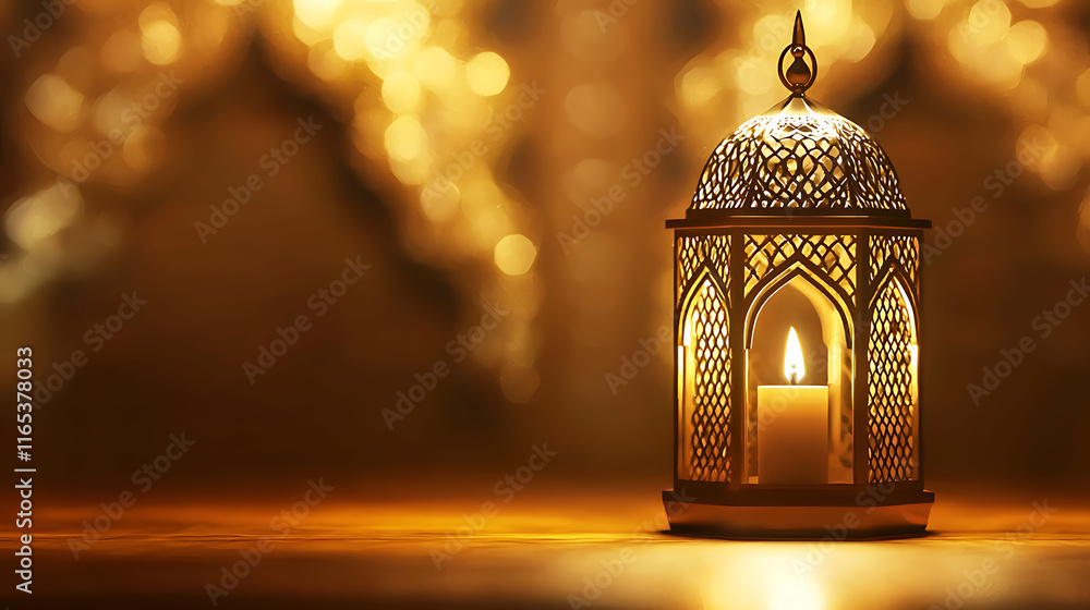 Ramadan golden aesthetic background with a lantern, Holy Ramadan Kareem concept Ramadan golden aesthetic background with a lantern, Holy Ramadan Kareem concept