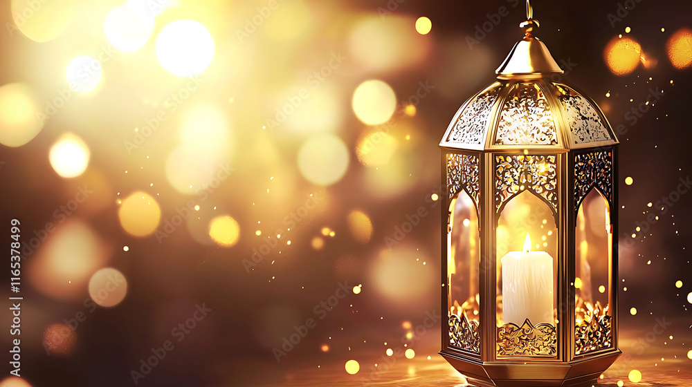 Ramadan golden aesthetic background with a lantern, Holy Ramadan Kareem concept Ramadan golden aesthetic background with a lantern, Holy Ramadan Kareem concept