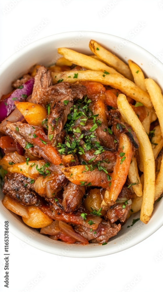 Aromatic Peruvian-Style Dish with Crispy French Fries Aromatic Peruvian-Style Dish with Crispy French Fries