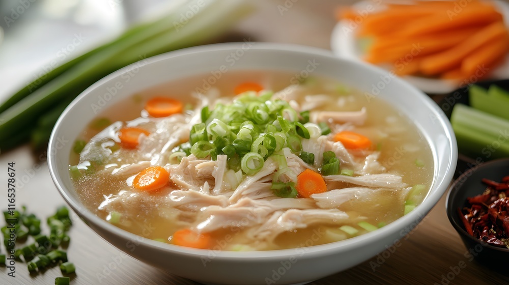 Delicious Chicken Soup with Carrots and Green Onions Delicious Chicken Soup with Carrots and Green Onions