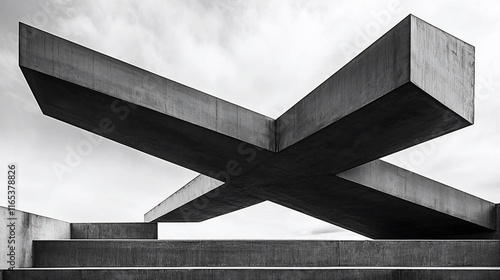 Abstract concrete structure, X-shaped, architectural design.