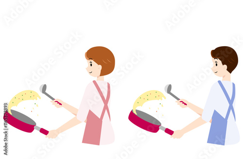 チャーハンを作る男女