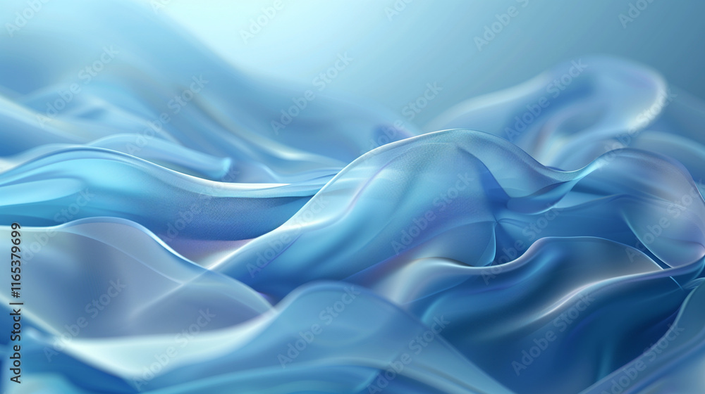 Obraz premium Abstract Waves of Blue Silken Fabric in Motion - 3D Illustration for Design Backgrounds and Creative Projects