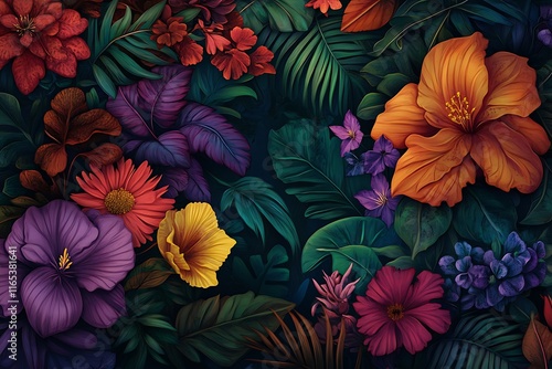 Wallpaper Mural seamless pattern of exotic flowers in vivid colors creating a vibrant scene  Torontodigital.ca