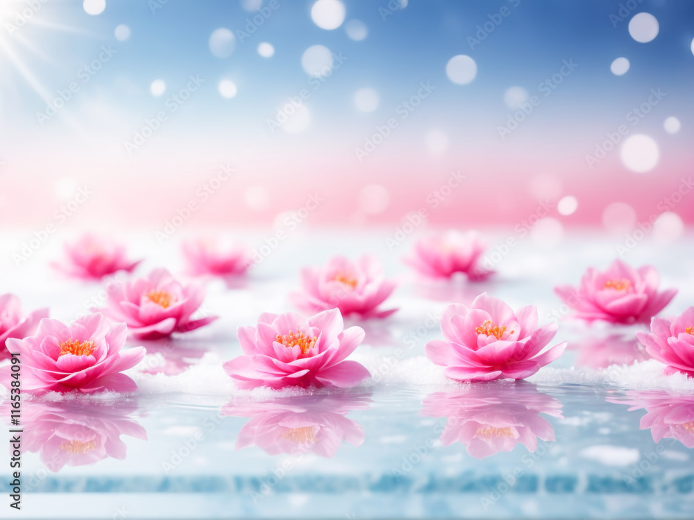 Pink Flowers Floating on Water with a Soft Background. Pink Flowers Floating on Water with a Soft Background.