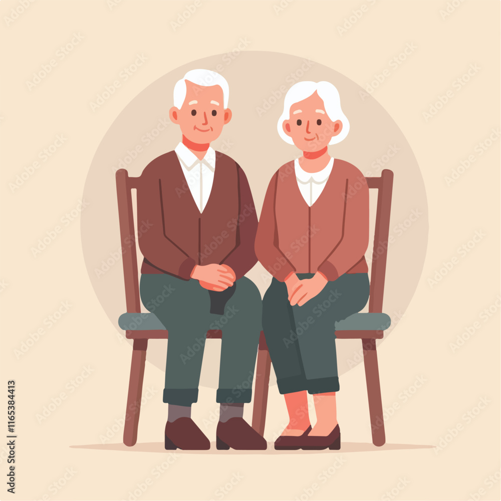 Fototapeta premium vector image of grandfather and grandmother sitting on chairs