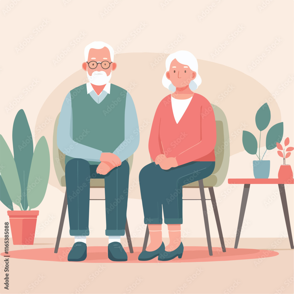 vector image of grandfather and grandmother sitting on chairs vector image of grandfather and grandmother sitting on chairs