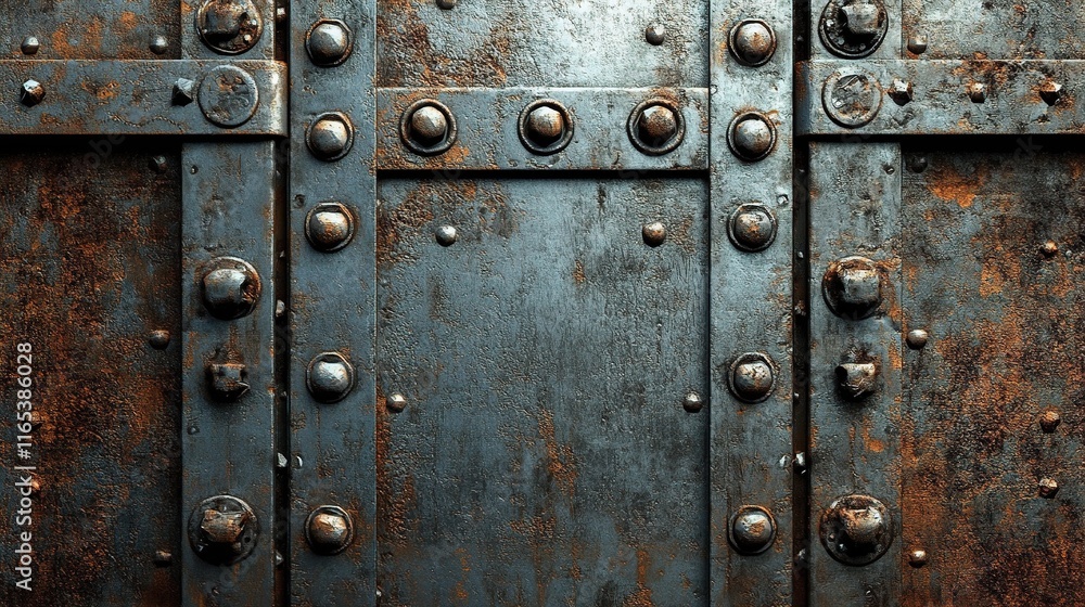 Fototapeta premium Old Rusty Steel Door with Textures and Metallic Background