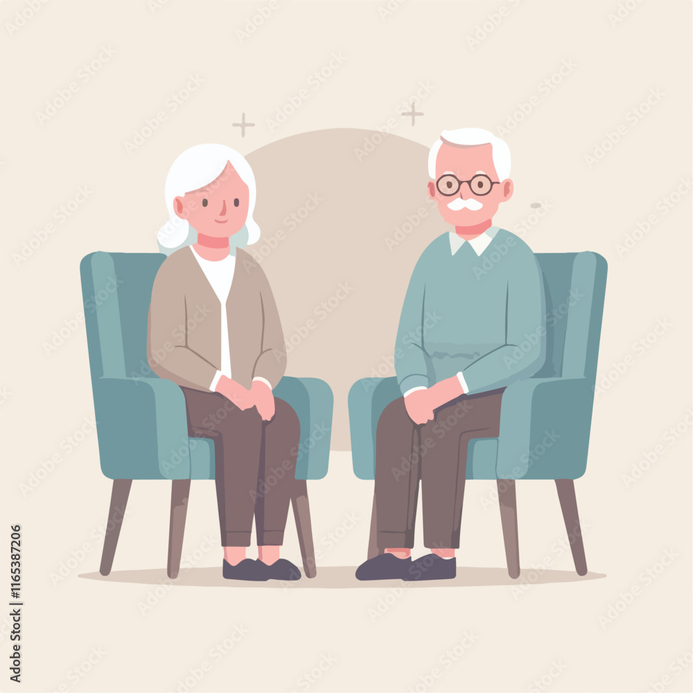 vector image of grandfather and grandmother sitting on chairs vector image of grandfather and grandmother sitting on chairs