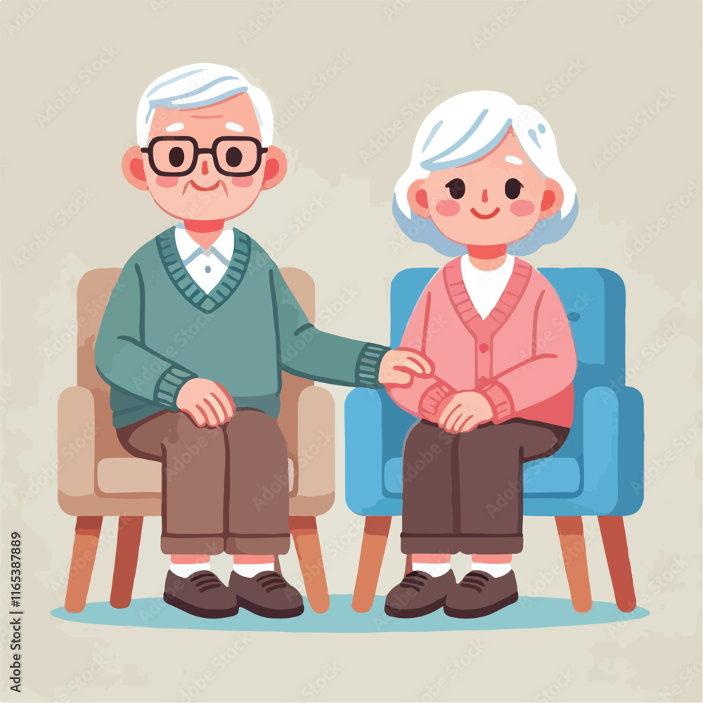 vector image of grandfather and grandmother sitting on chairs vector image of grandfather and grandmother sitting on chairs