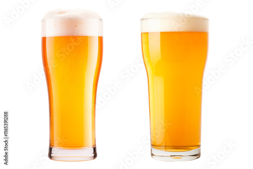 Set of different beer glasses in various styles isolated on white transparent background. Mugs with drink like Ipa, Pale Ale, Pilsner, Porter or Stout photo