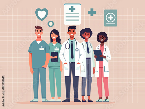 healthcare workers together illustration diverse confident united adversity background clipart doctor nurse