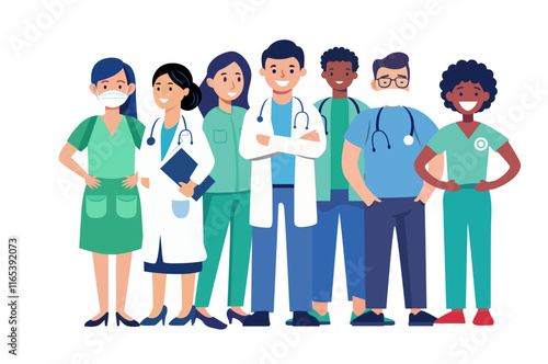 healthcare workers together illustration diverse confident united adversity background clipart doctor nurse