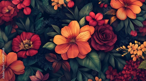 Wallpaper Mural seamless pattern of exotic tropical flowers with rich and vibrant colors  Torontodigital.ca