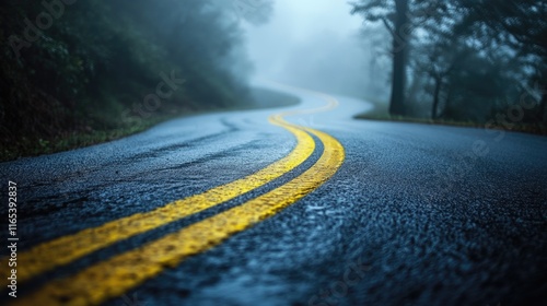 Wet Road with Yellow Line