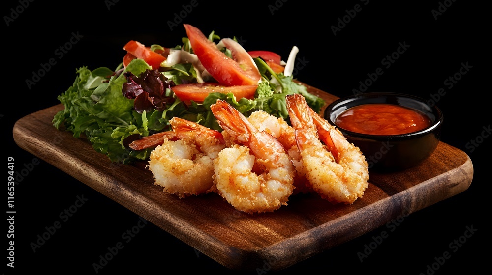 Breaded Shrimp Salad Side Dish Served With Dipping Sauce