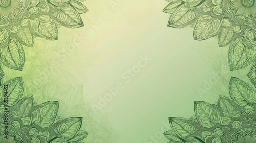 A calming design vector with green mandalas at the midpoints of the left and right sides. The mandalas are detailed with leaf-inspired patterns. photo