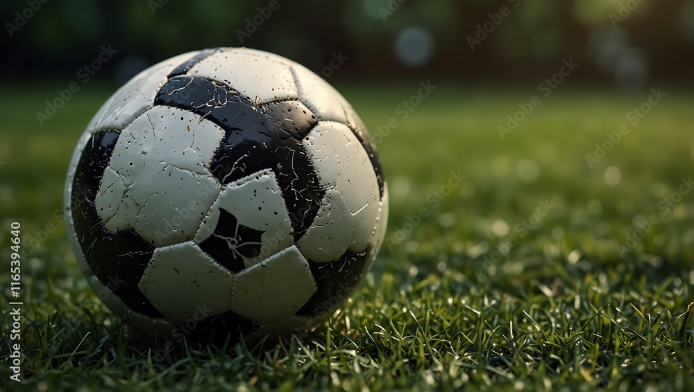 Fototapeta premium close up photo of black and white soccer ball on grass field