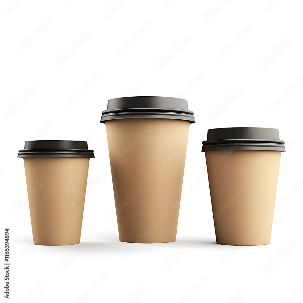 Three paper coffee cups with floral pattern isolated on white background. Vector illustration. Three paper coffee cups with floral pattern isolated on white background. Vector illustration.